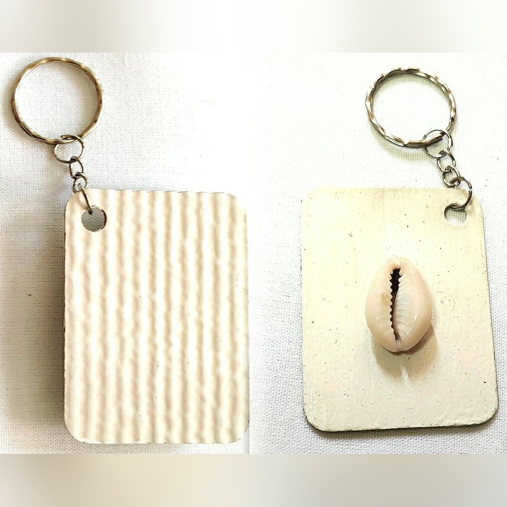 NEW Handmade Keychain Bag Tag! Italian Textured Wood & Genuine Cowrie Shell.
